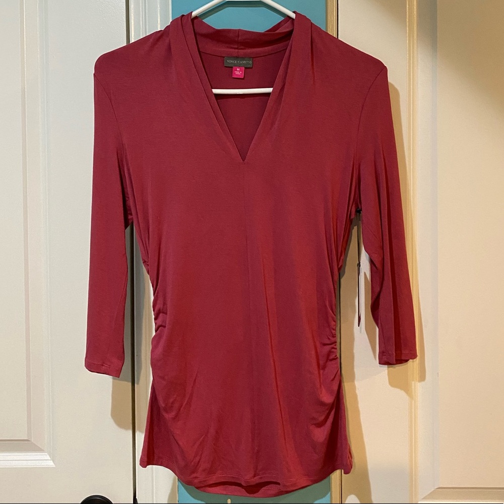 Vince Camuto Rose Cinched V-Neck Fitted Shirt